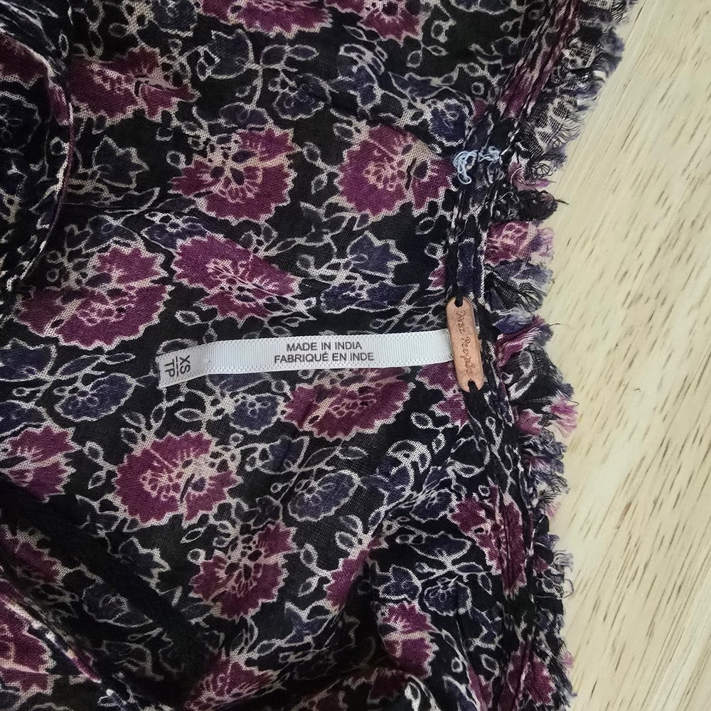 Free People Womens Purple Floral Ruffle‎ Open Back Smocked Mini Dress XS - Picture 3 of 7